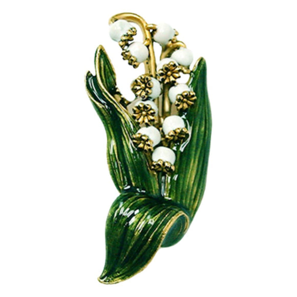 Faberge Lily of the Valley Pin Green White Enamel 2.2H