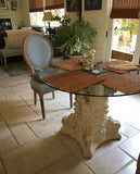 Corinthian Column Table Base with Glass in breakfast nook off kitchen