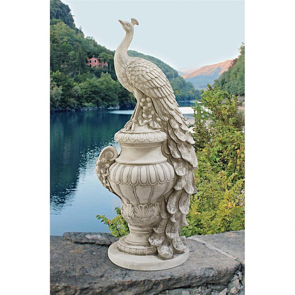 Staverden Peacock On Greek Roman Urn Garden Statue 34H