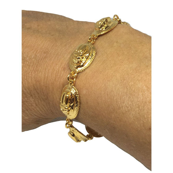 Egyptian Gold Scarab Link Bracelet Unisex 7.5L