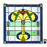 Horta Blue Yellow Tiffany Style Square Stained Glass Window 17H x 17W