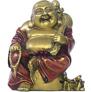 Happy Buddha Ho Tai Seated on Coin Bag, Miniature Figurine 3H