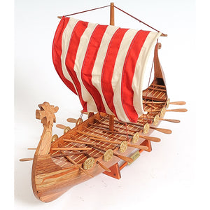 Viking Drakkar Longship Model Boat Wood Red White Sail 20H x 25L