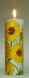 Van Gogh Sunflowers Ceramic Tealight Column Yellow Orange Candleholder 5.75H