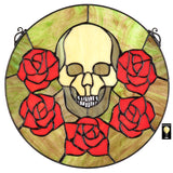 Beauty and Decay Goth Red Roses Round Stained Glass Window 14H x 14W
