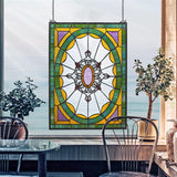 Monte Carlo Green Yellow Pink Stained Glass Window 25H x 18W