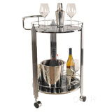 Chrome Serving Trolley Round 2-Tier with Wheels 30H