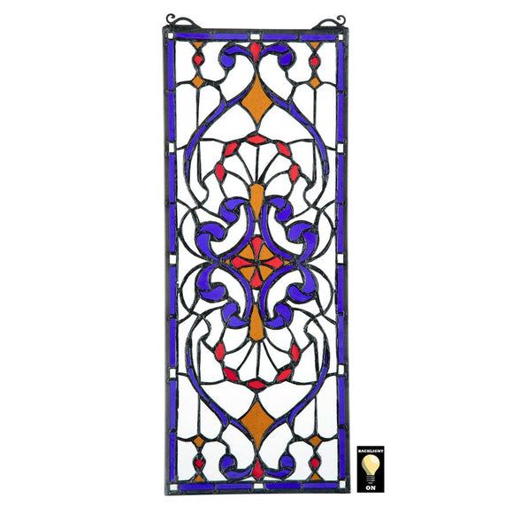 Hyde Street Victorian Purple Red Stained Glass Window 22.5H x 8.5W