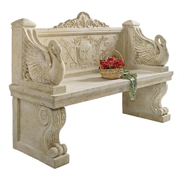 Giant Neoclassical Swan Garden Ornate Sitting Bench 64W