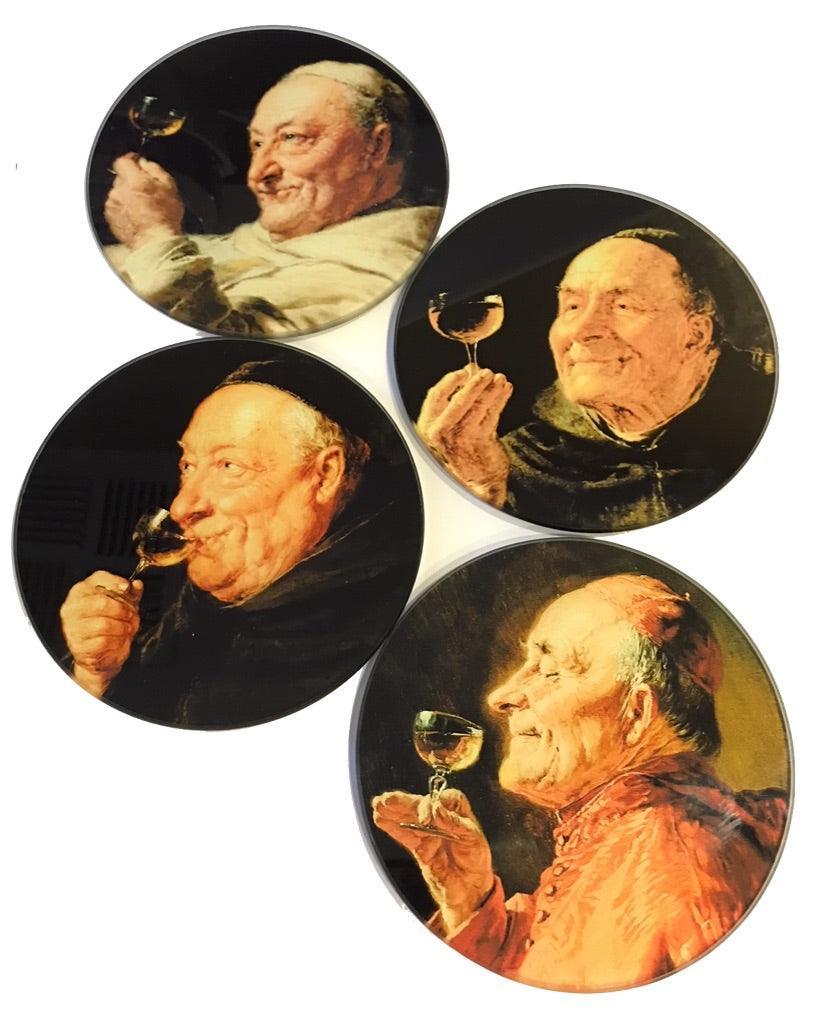 Priests Drinking Grutzner Paintings Glass Drink Bar Coasters Set of 4 with Storage Stand - Museumize.com
