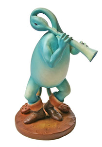 Blue Flutist Statue Bird Man with Beak as Flute Instrument by Hieronymus Bosch 4H