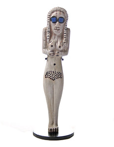 Egyptian Woman with Large Blue Eyes Mother Goddess Figurine Miniature Statue 5H