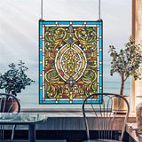 Ivy Tendrils Tiffany-Style Beguiled In Blue Green Stained Glass Window 25H x 19W