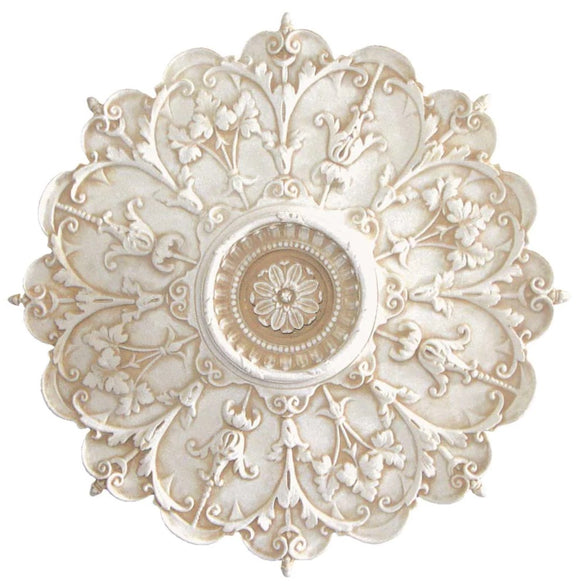 Rosette Eight Point Round Ornate Wall or Ceiling Medallion Museum White Finish 29H