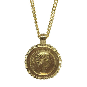 Caesar Roman Emperor Portrait Historical Costume Coin Gold Plate Necklace 20L