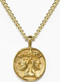 Etruscan Janus Double Headed Roman Pendant Necklace, Gold or Silver Plate