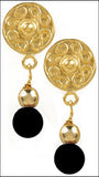 Precolumbian Sinu Round Ornament Gold and Bead Drop Earrings, Assorted Colors