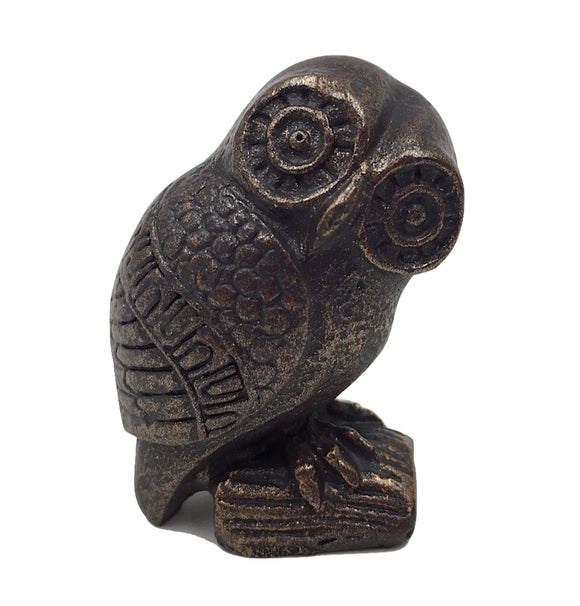 Owl Miniature of Minerva Athena Pagan Collectible Homeschool Education Resin 1.5H