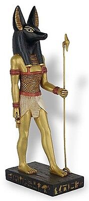 Egyptian Anubis Jackal God Holding Staff Statue 8.5H