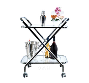 Bar Cart X-Shape Beverage Serving Table on Wheels 30.5H