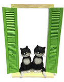 Two Cats Sitting in Window with Green Shutters On the Watch Figurine by Dubout