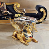 Sphinx Golden Egyptian Glass Topped Sculptural Coffee Table 18.5H
