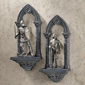 Knights Of The Realm In Gothic Arches Set Of 2 Wall Sculptures 13H x 5.5W