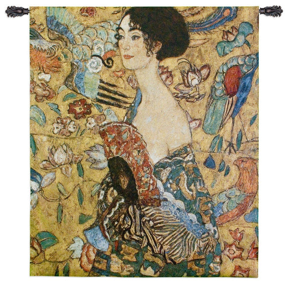 Lady with Fan Woven by Gustav Klimt Wall Tapestry 37W x 52H