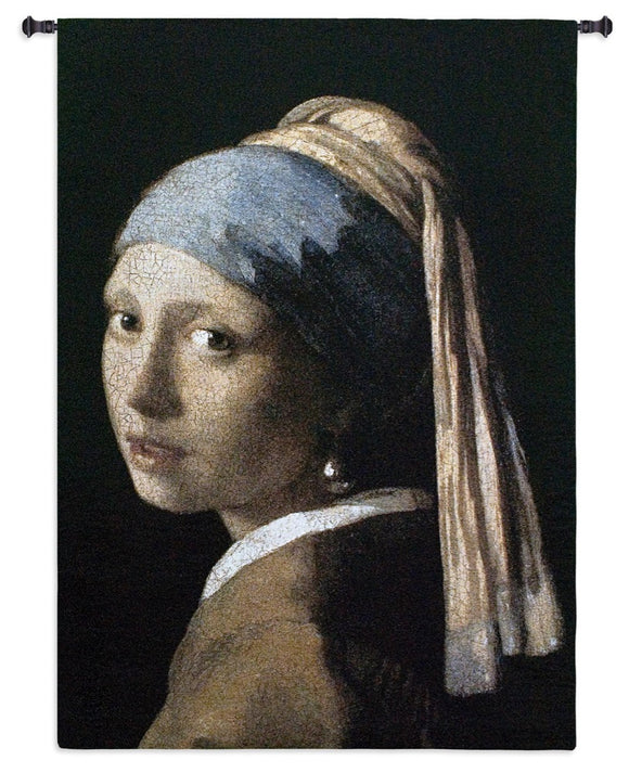 Vermeer Girl with Pearl Earring Woven Wall Hanging Cotton Tapestry 38W x 53H