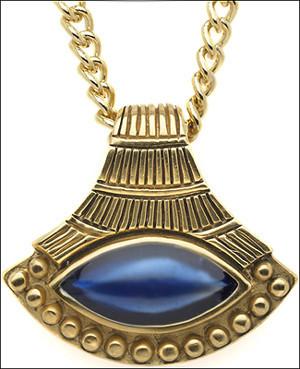 Egyptian Lotus Blue Fan Like Enamel Pendant Necklace