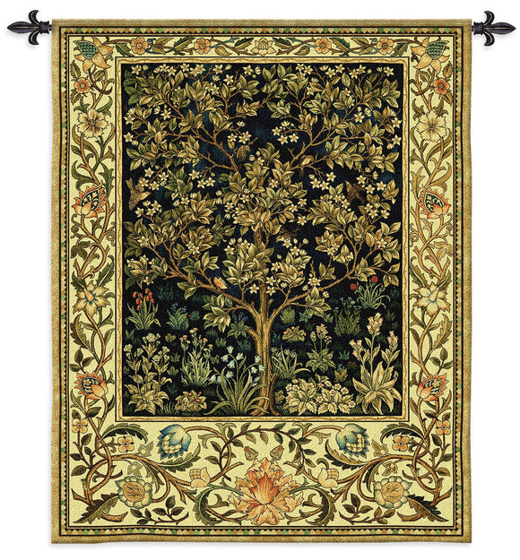 William Morris Tree of Life Midnight Blue Woven Wall Tapestry 42W x 53H