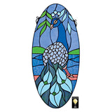 Majestic Peacock Blue Oval Stained Glass Window 24H x 11W