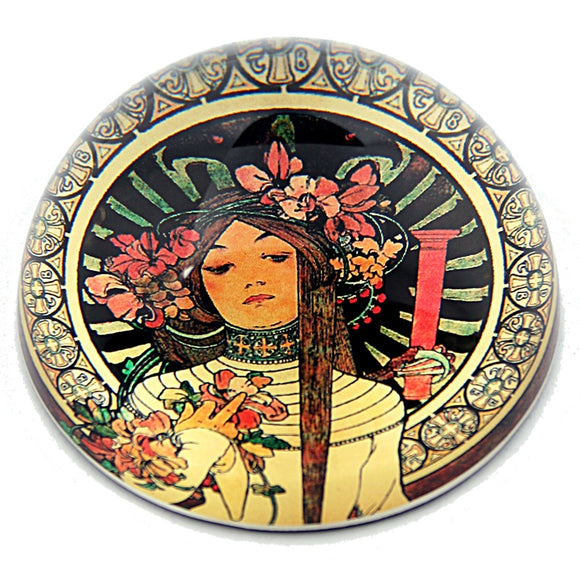 Mucha Woman with Floral Headpiece Belle Epoque La Trappistine Glass Paperweight by Mucha 3W