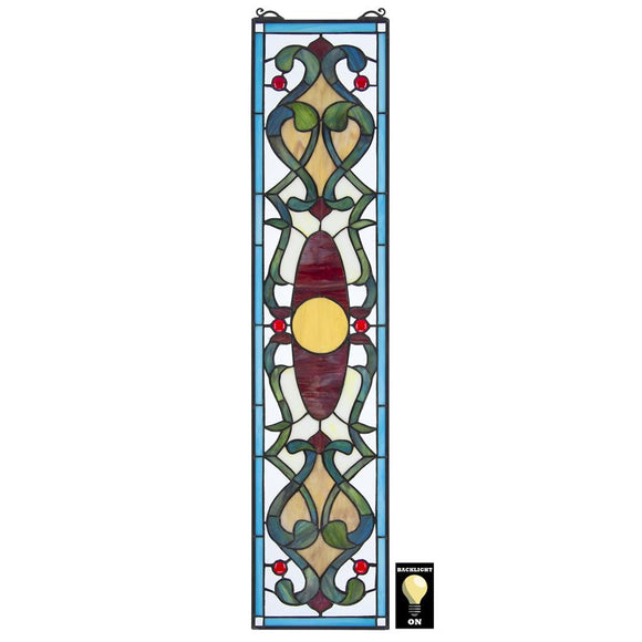 Westbourne Place Green Blue Beaux-Arts Stained Glass Window 35H x 8W