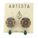 Mexican Talavera Tile Pattern Round Lightweight Metal Handmade Artisan Earrings 1.9L