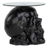 Skull Skeleton Head Side Table with Glass 19.5H - Black