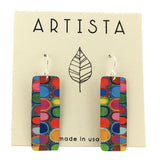 Modern Abstract Bright Color Art Pattern Rectangle Handmade Aluminum Artisan Earrings 1.75L