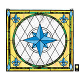 Compass Rose Yellow Blue Stained Glass Window 26H x 28W