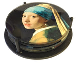 Vermeer Paintings Glass Drink Bar Coffee Table Coasters Set of 4 with Storage Stand