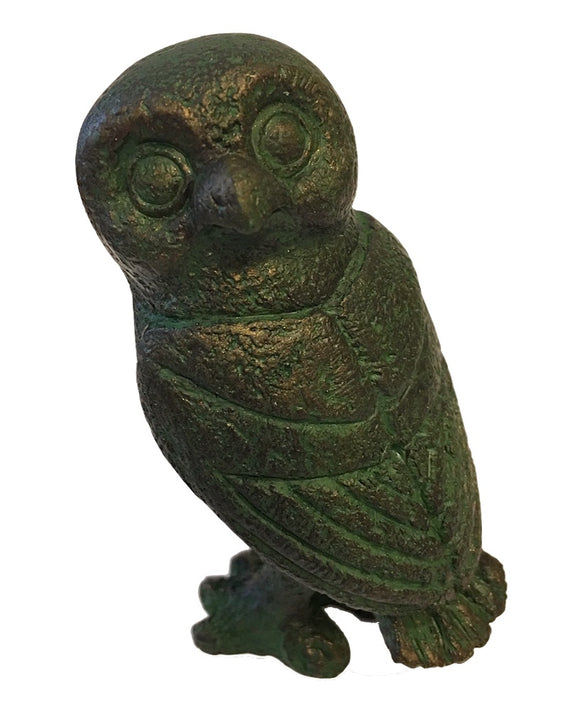 Ancient Greek Owl Head Turned Miniature Statue Figurine 3.5H