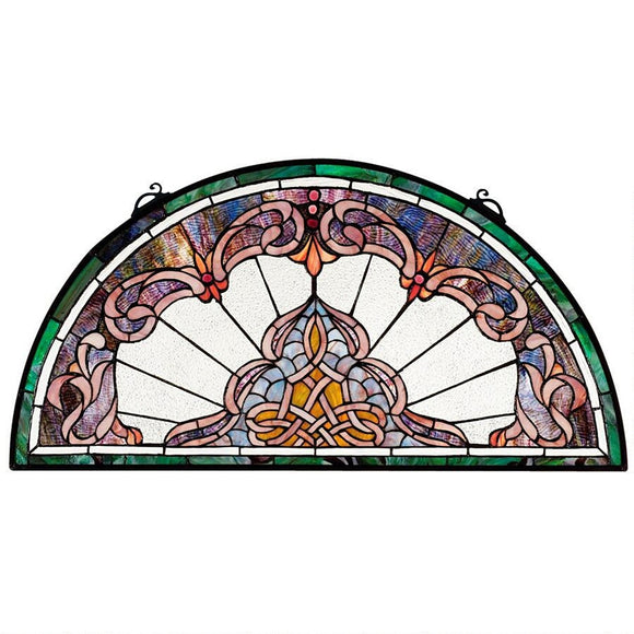 Lady Astor Demi Lune Half Circle Victorian Handcut Stained Glass 32.5W
