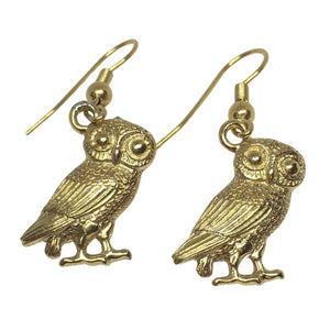 Owl Athena Minerva Roman Costume Drop Dangle Earrings Gold Finish .5L