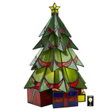 Christmas Tree with Presents Green Red Stained Glass Lamp 16H x 11W