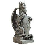 Dragon Sentinel Guardian with Knight Shield Large Garden Statue 33H