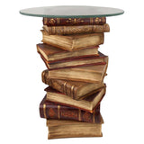 Power Of Books Side Table Books Stacked with Glass Top Library Librarian Gift 21H
