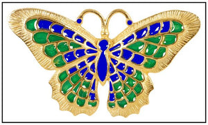 Butterfly Pin Brooch with Blue and Green Enamel 2.1W