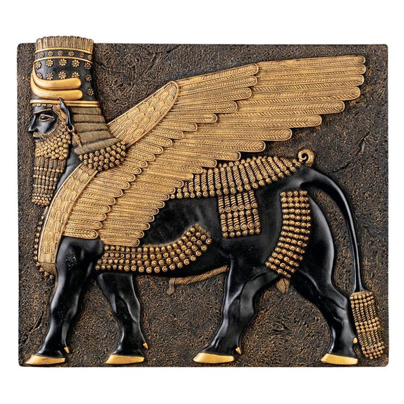 Assyrian Lamassu Winged Bull Wall Sculpture 9H x 10W