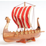 Viking Drakkar Longship Model Boat Wood Red White Sail 20H x 25L