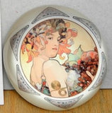 Mucha Lady Holding Fruit 1897 Belle Epoque Glass Dome Paperweight 3W