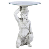 Thai Teppanom Protector Kneeling Glass Topped Asian Side Table 26H